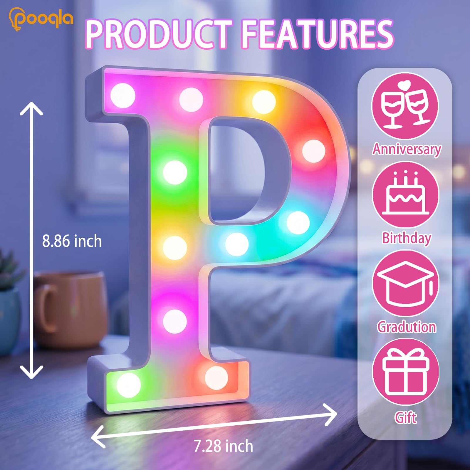 Multicolor LED marquee letter light with remote, decorative night light sign