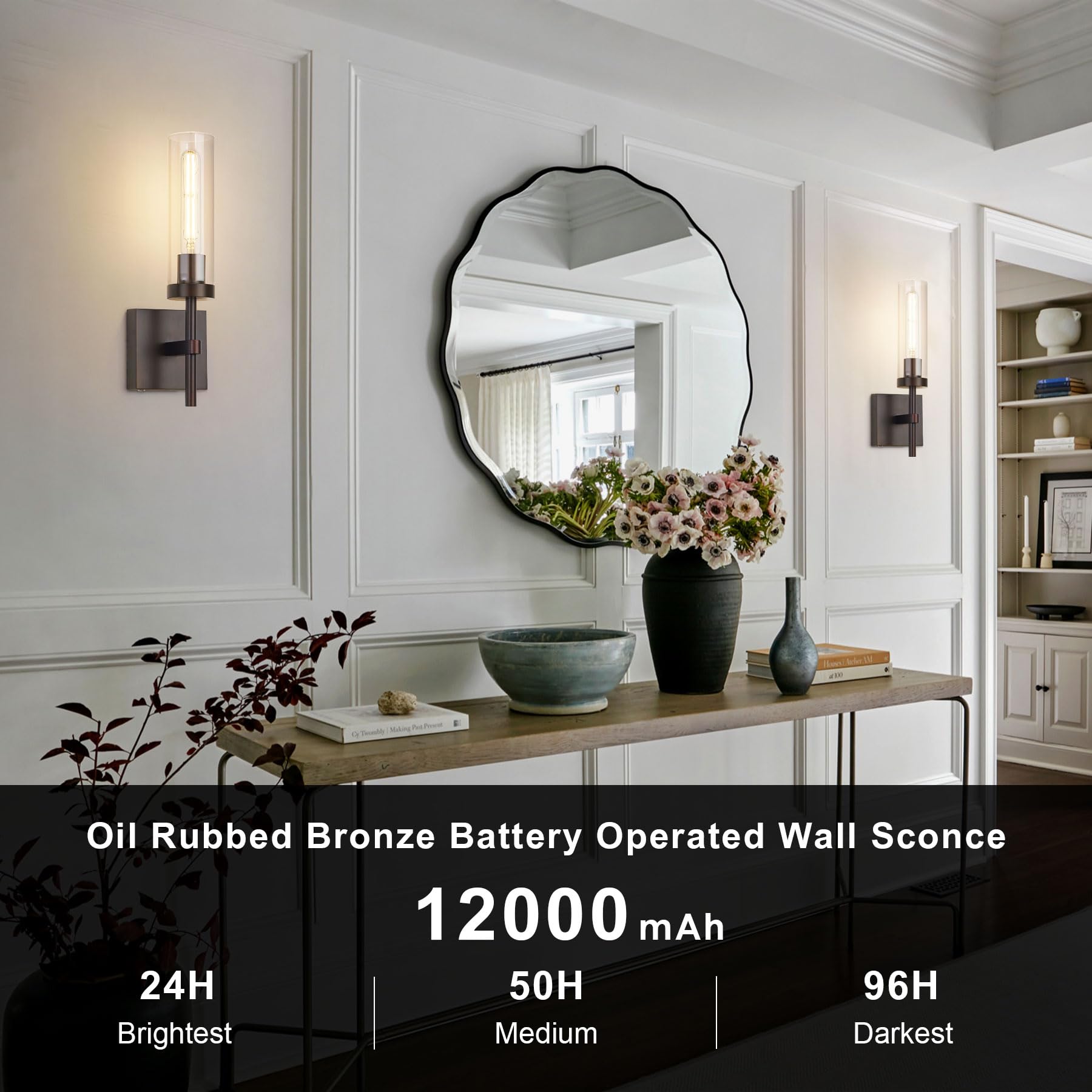 Oil-rubbed bronze cordless wall sconce set for home decor