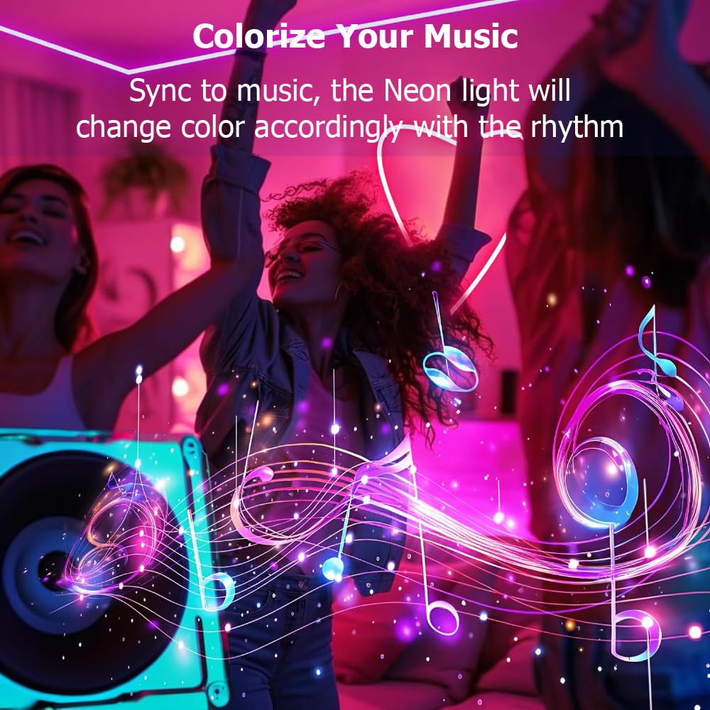 16.4FT LED Neon Rope Lights RGB – IP68 Waterproof, App & Remote Control, Dimmable for Gaming Room & Bedroom Decor