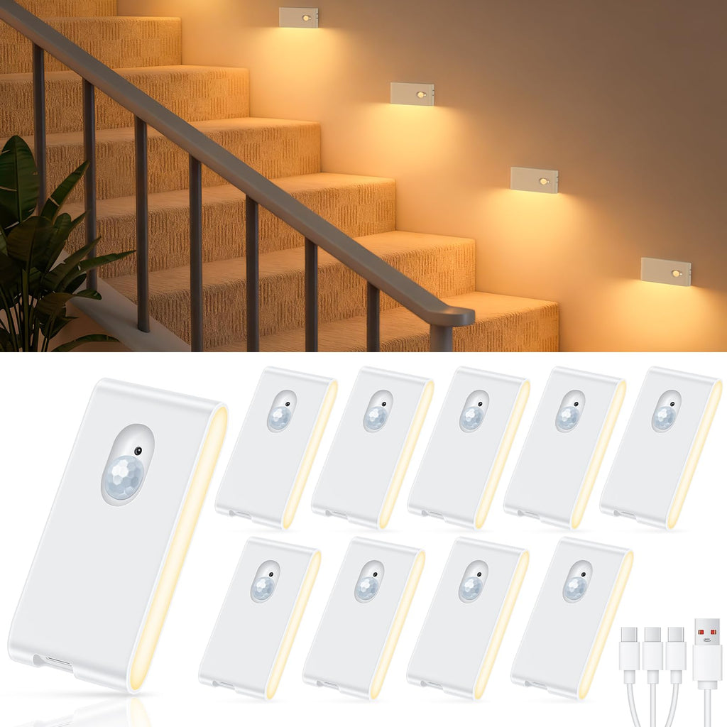 Motion sensor night light 10-pack, rechargeable stick-on