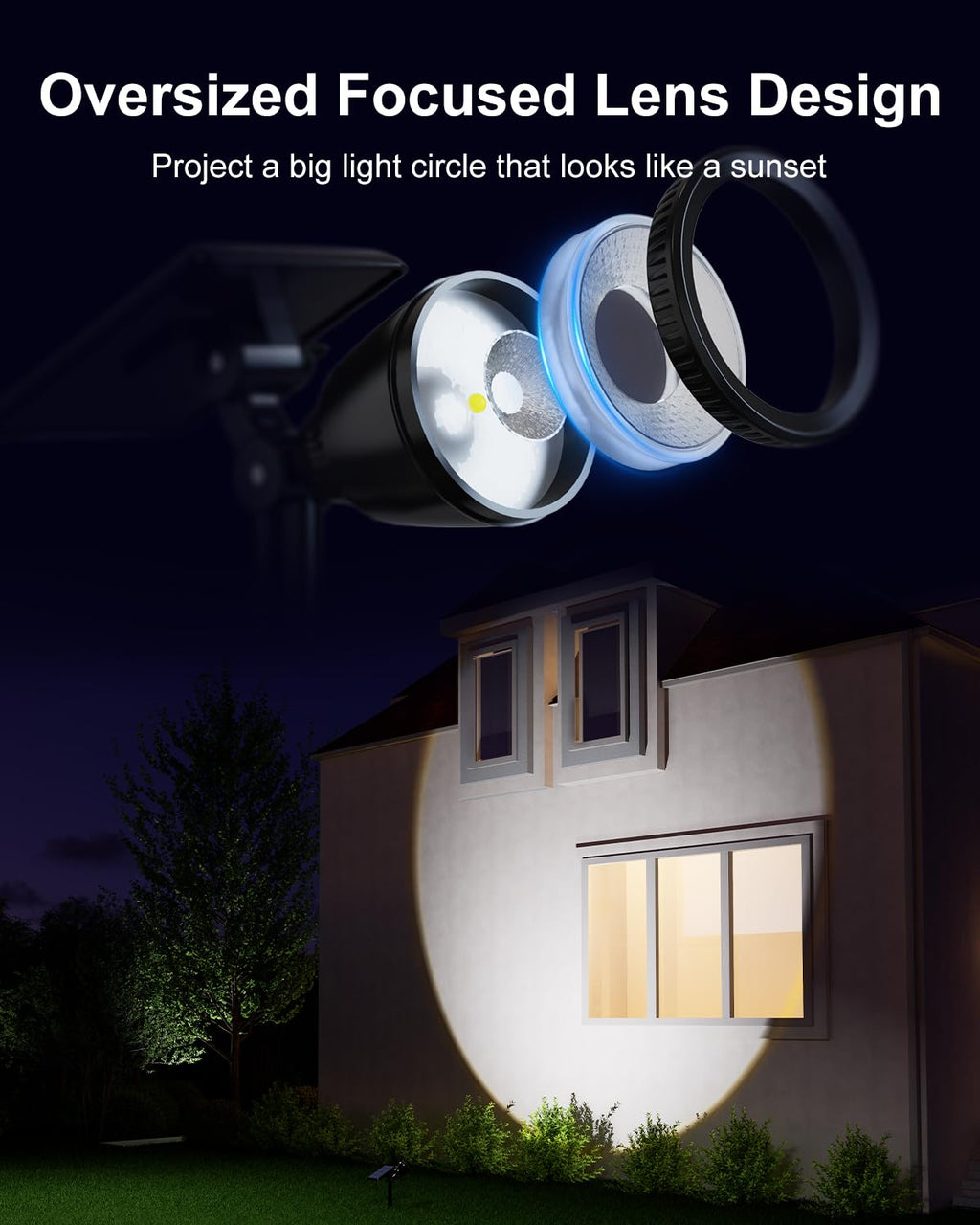 FALOVE Solar Sunset Spotlight Outdoor – Waterproof LED Landscape Uplight with Adjustable Panel for Trees, Garden & Yard