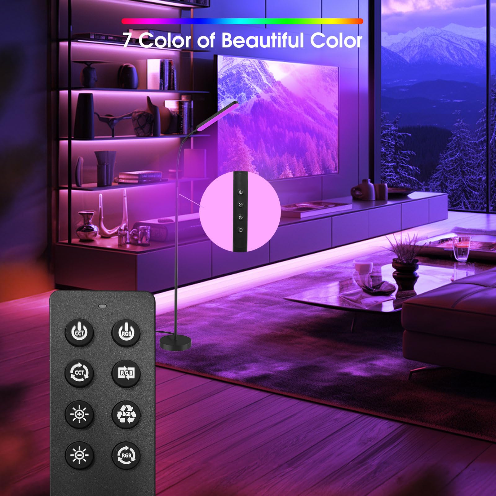 RGB color-changing floor lamp with smart remote control