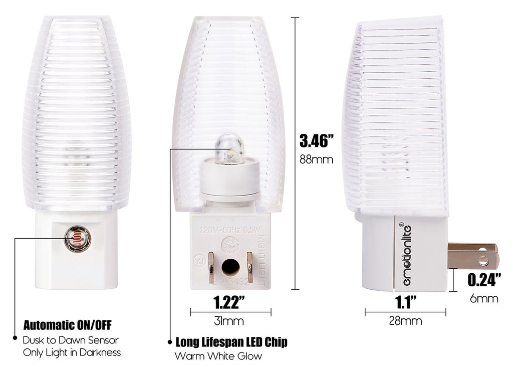 Warm white plug-in night light with dusk-to-dawn sensor, 8-pack