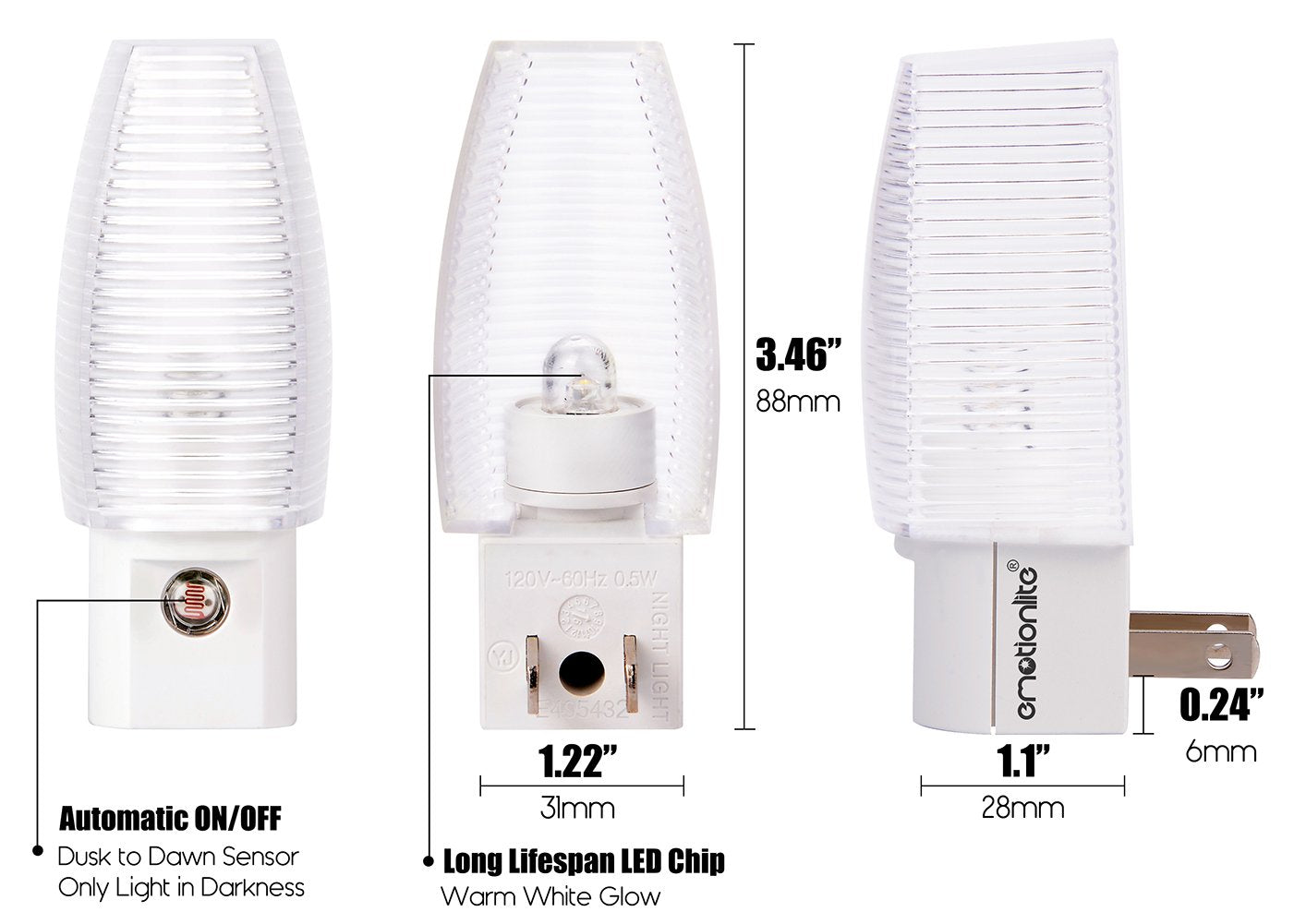 Warm white plug-in night light with dusk-to-dawn sensor, 8-pack