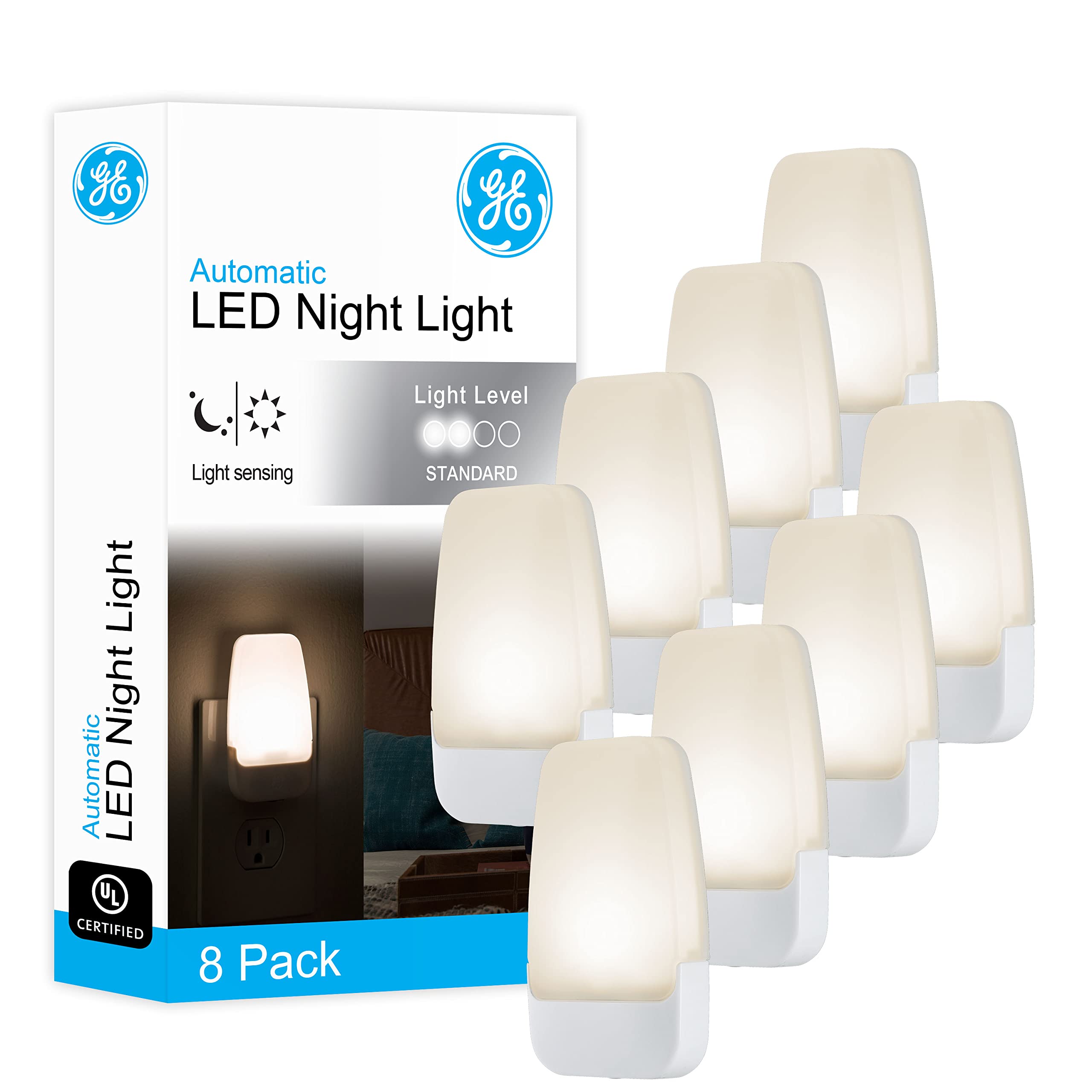 Warm white LED night light 8-pack with dusk to dawn sensor