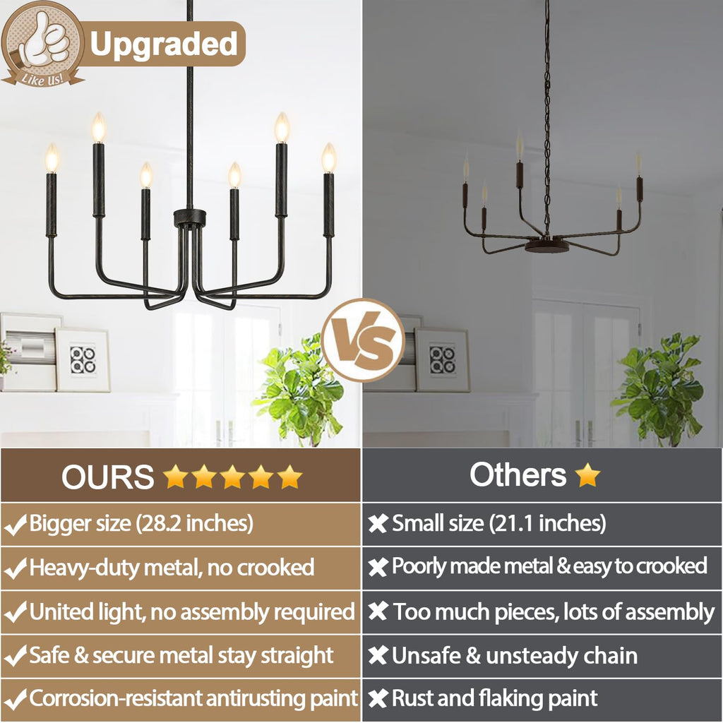Rustic black 6-light antique farmhouse chandelier for dining decor