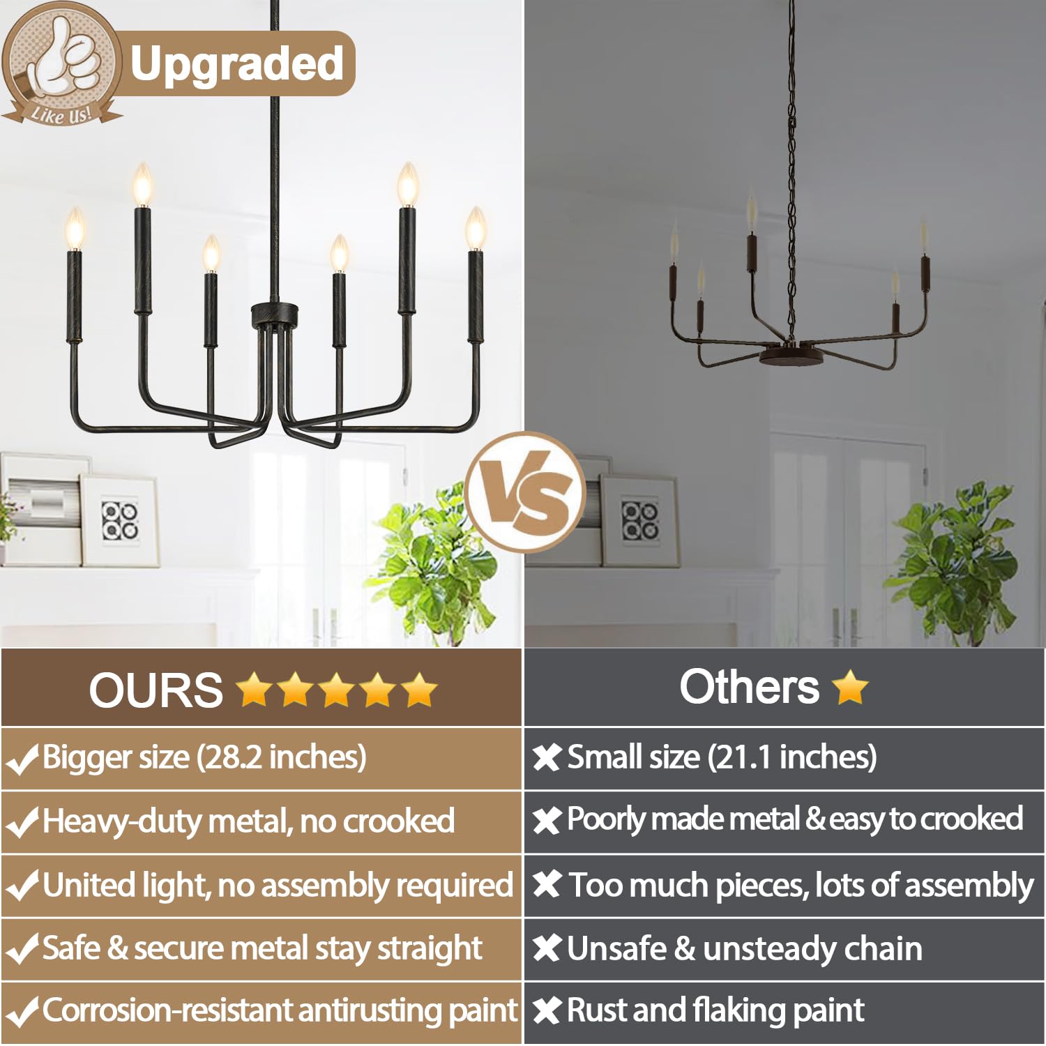 Rustic black 6-light antique farmhouse chandelier for dining decor
