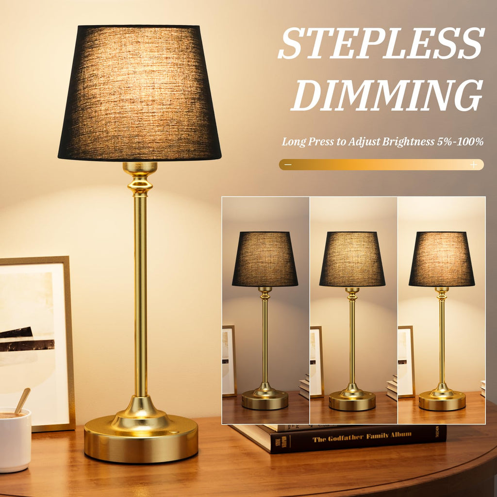 2-Pack Cordless Table Lamps Rechargeable – 4000mAh Battery, Brass Touch Dimming, 3000K Warm Light for Bedroom & Dining Room