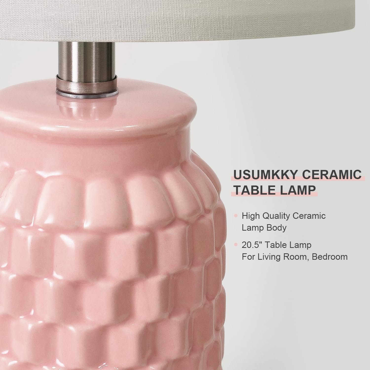 20.5-inch pink ceramic table lamp set, farmhouse bedside style