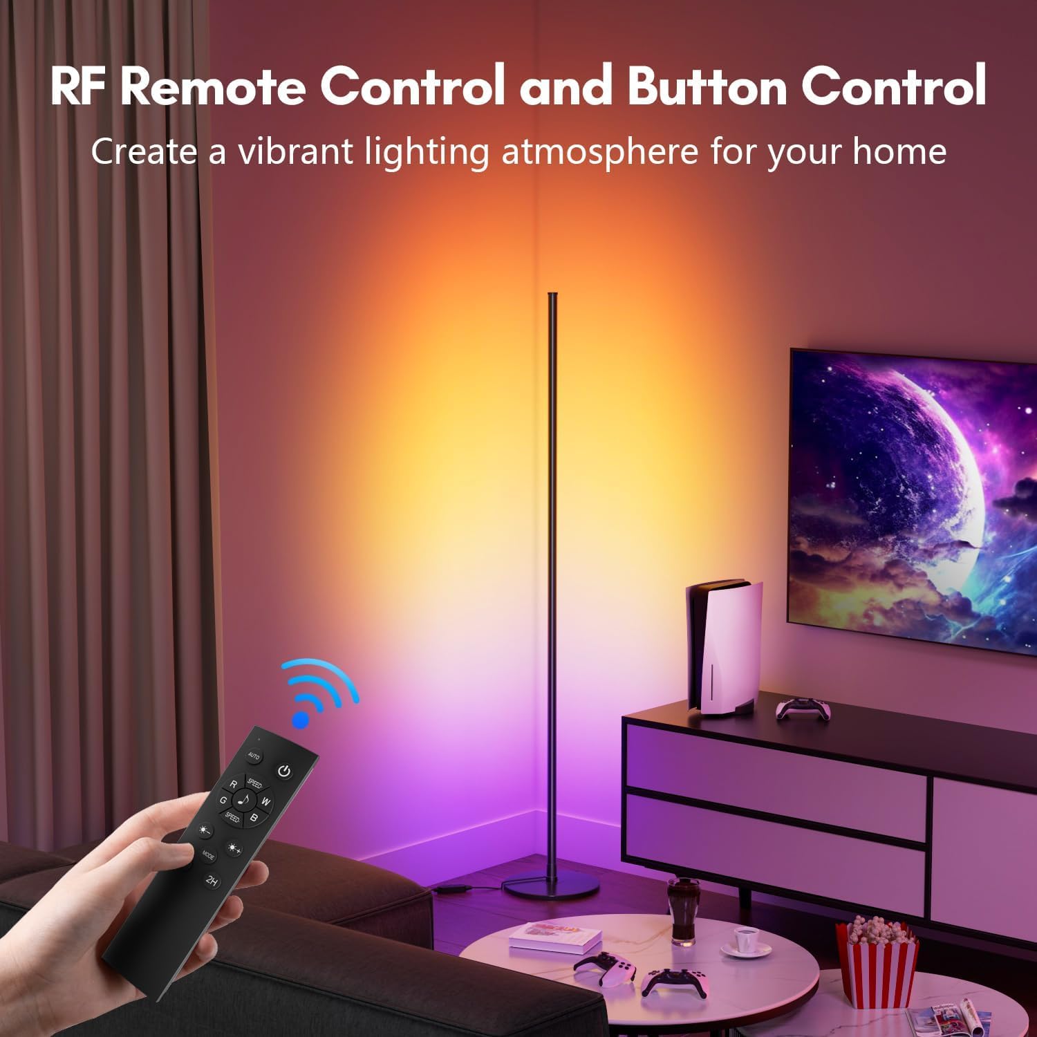Smart RGBIC corner floor lamp with music mode, timer and app remote control