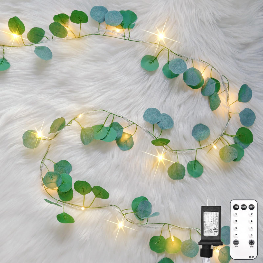 33 ft eucalyptus vine garland string lights, 100 LED connectable decor