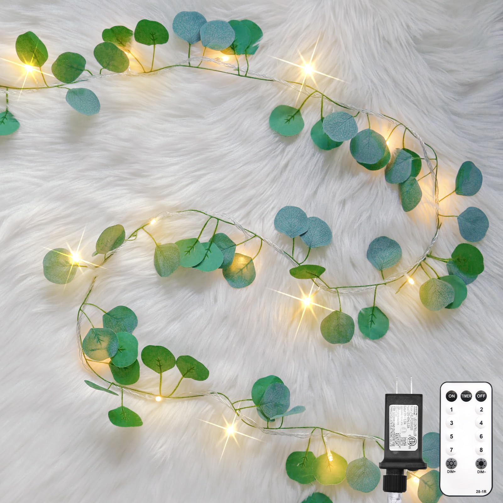 33 ft eucalyptus vine garland string lights, 100 LED connectable decor