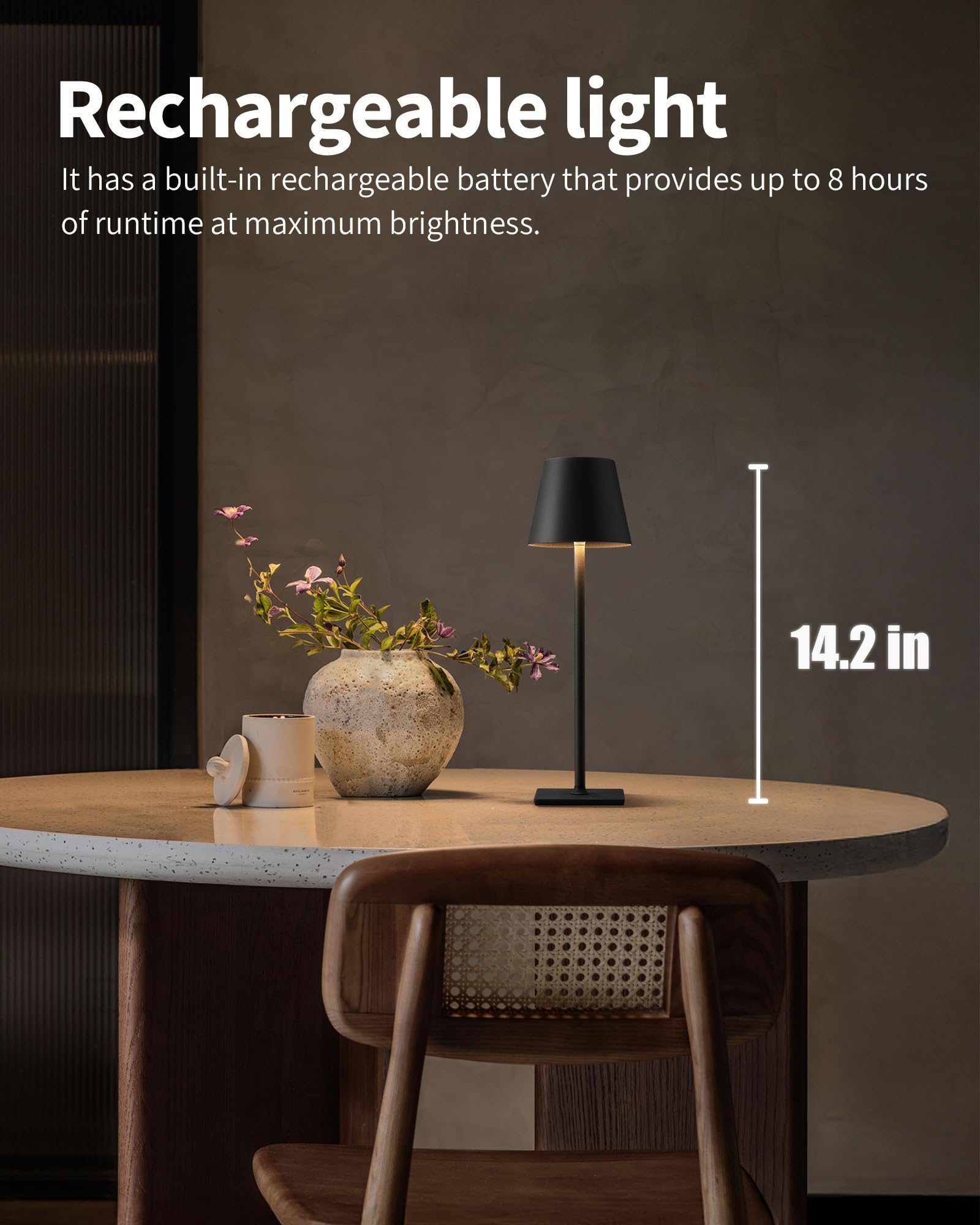 2-pack cordless LED table lamps with 3-color stepless dimming