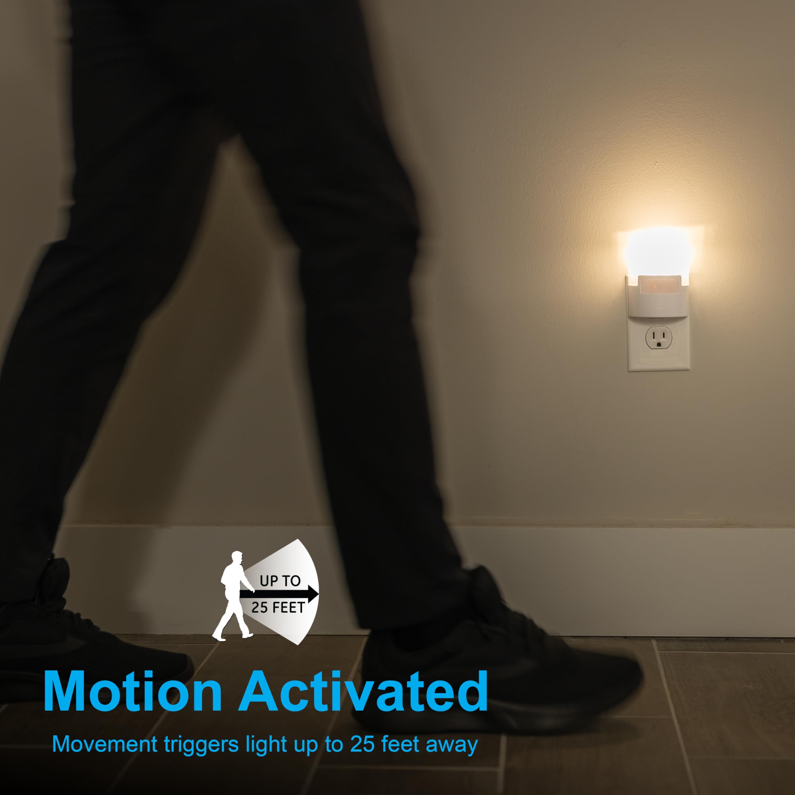 Plug-in LED motion sensor night light, soft white, UL-certified, 2-pack