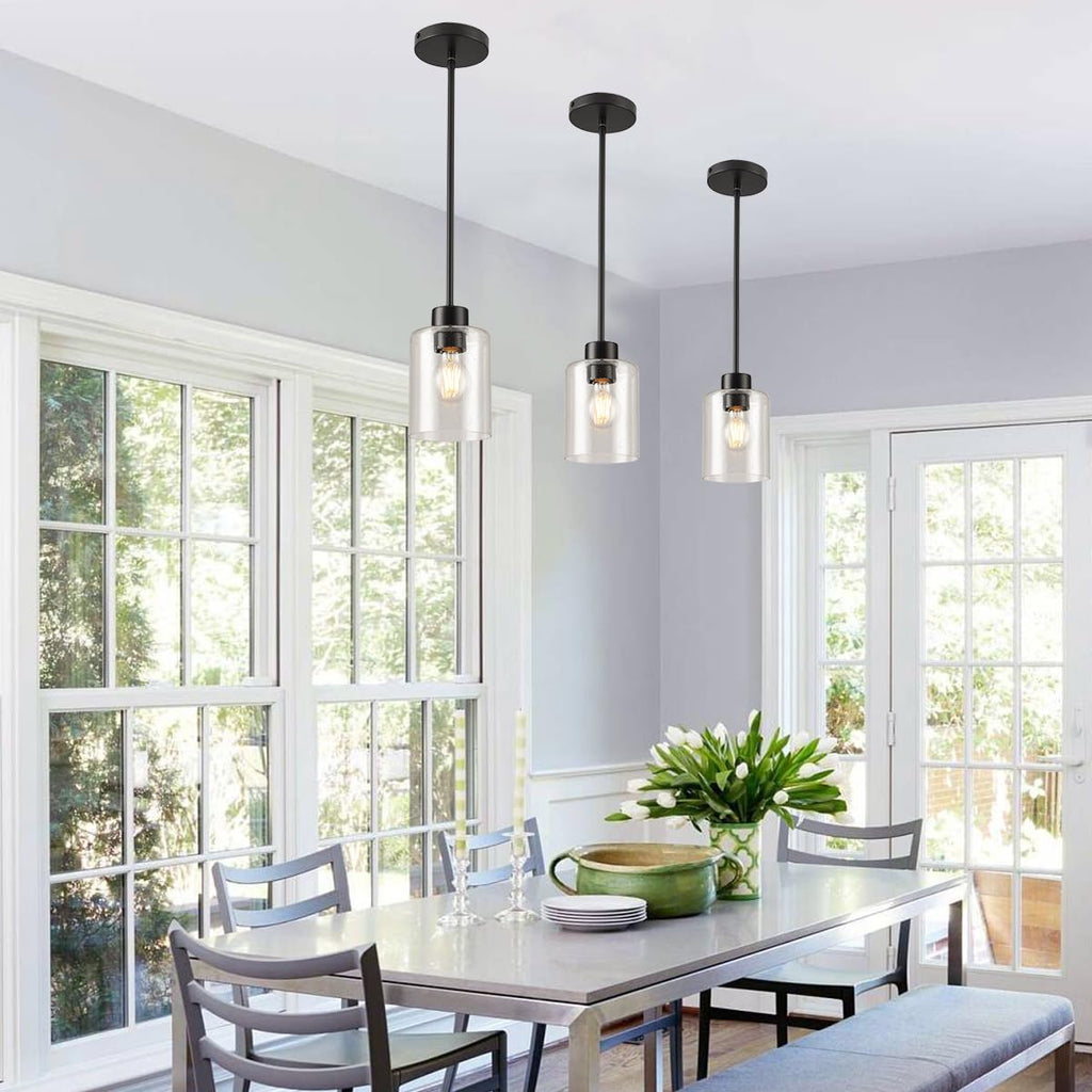 3-pack black seeded glass pendant lights for kitchen island decor