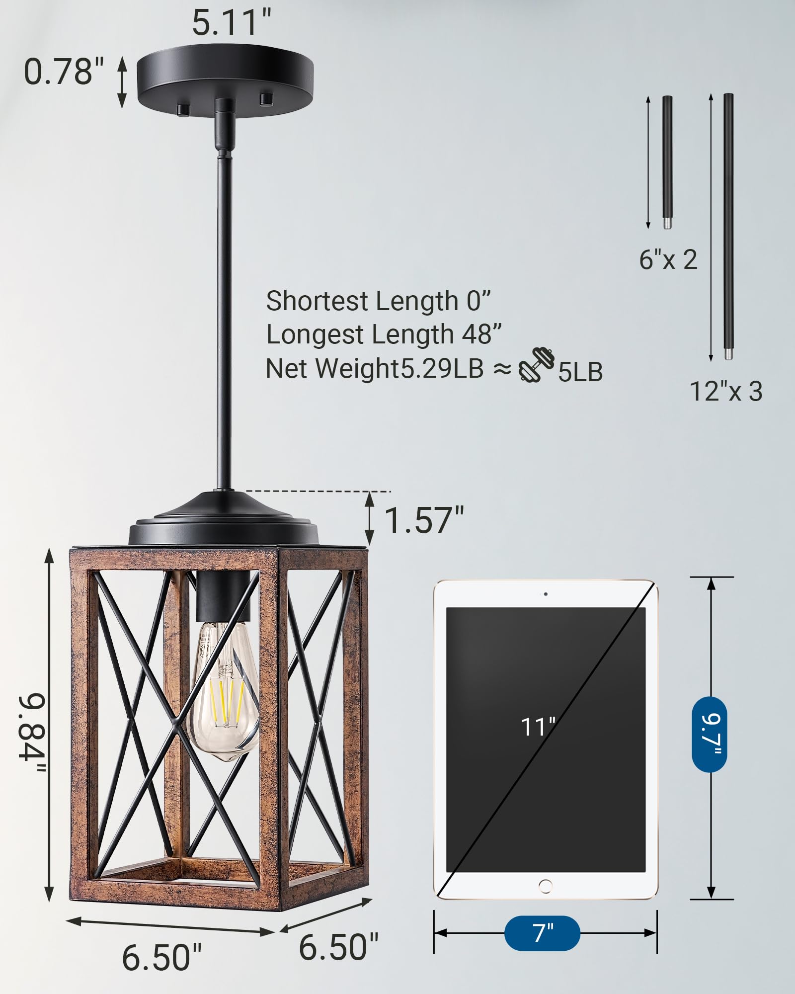 Wood Grain Farmhouse Pendant Light, Adjustable for Kitchen Decor