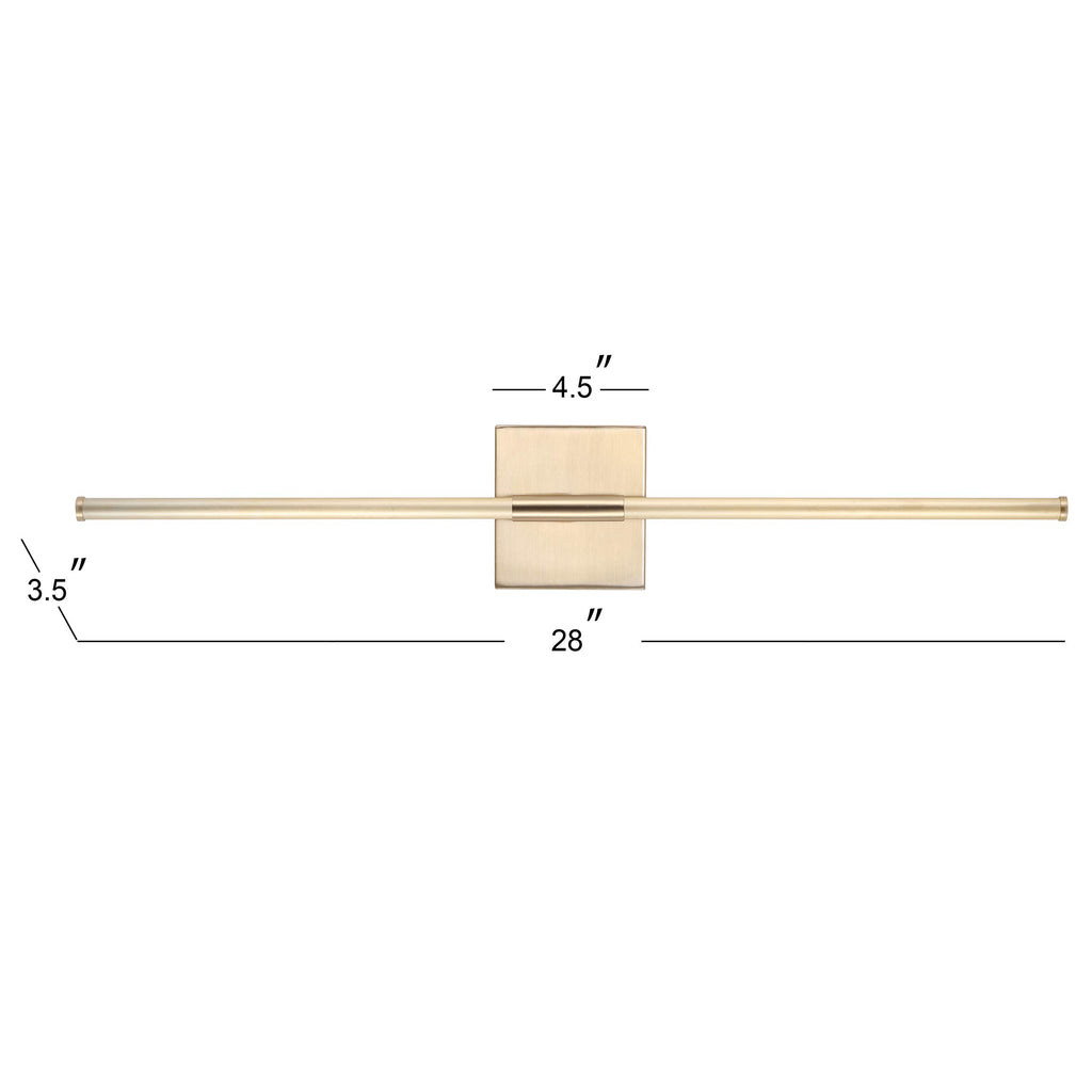 JONATHAN Y 28" Brass Gold LED Wall Sconce – Dimmable, Integrated 3000K, Modern Metal Vanity Light for Bathroom & Bedroom