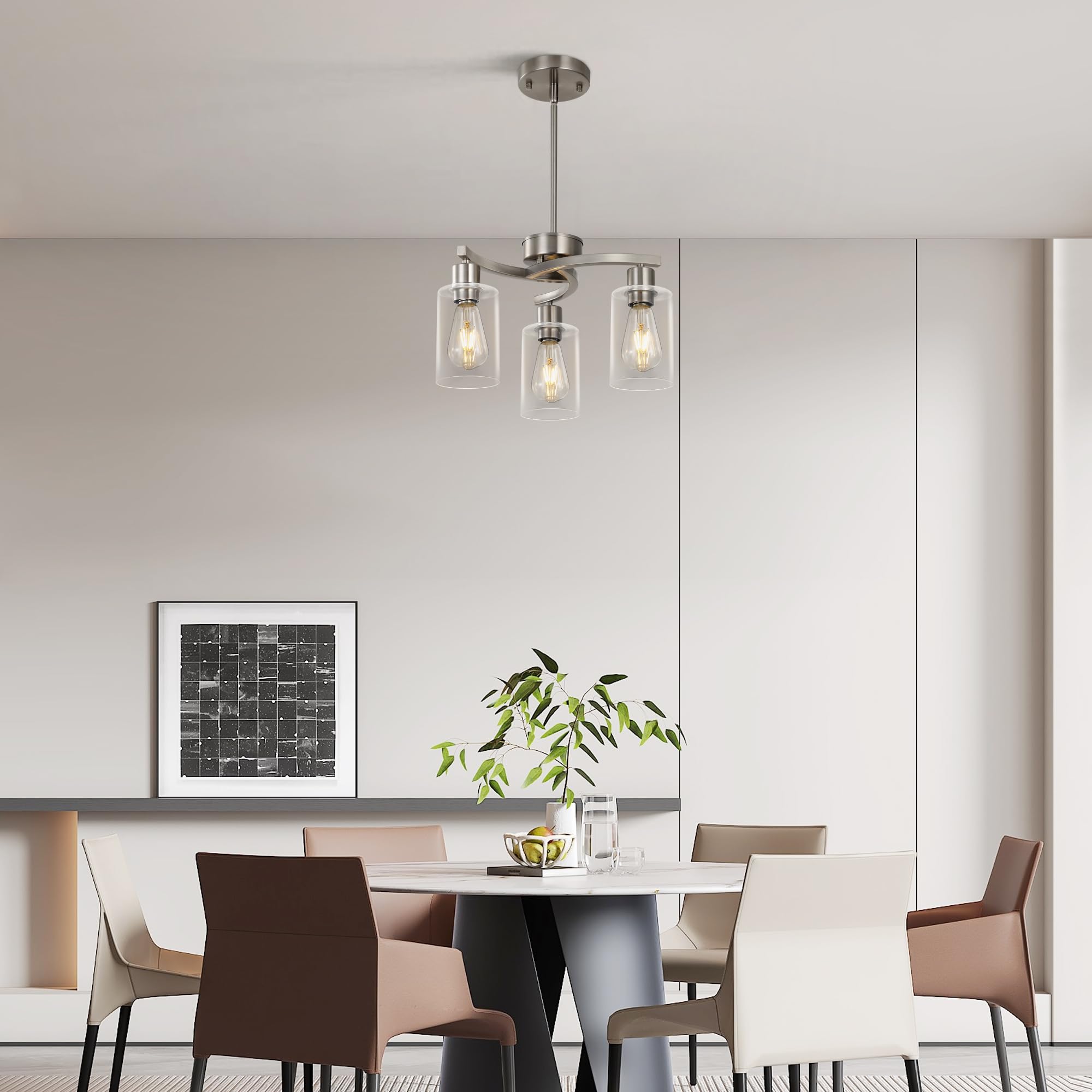 Brushed Nickel 3-Light Pendant with Glass Shade for Kitchen Decor