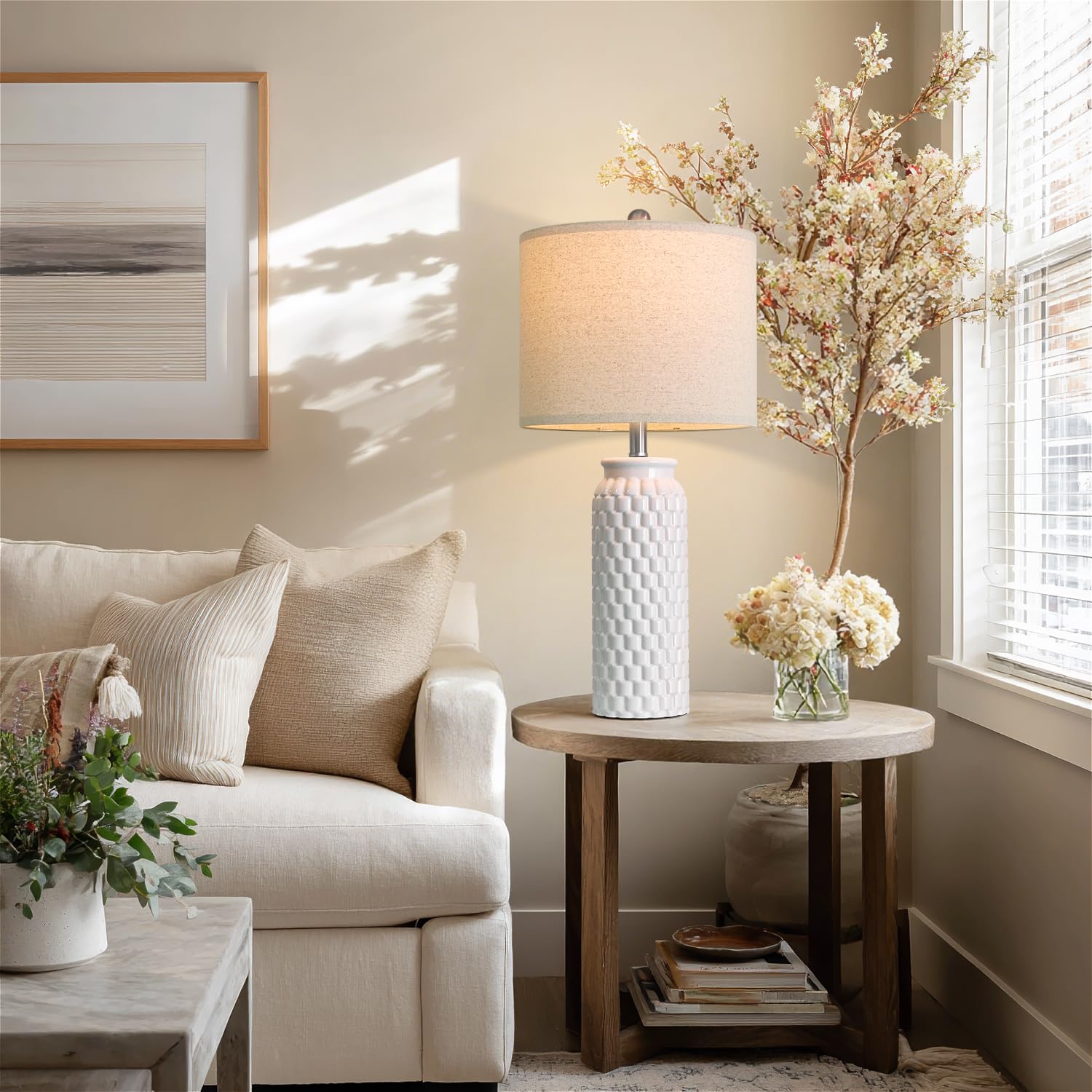 27-inch ceramic table lamps, set of 2, farmhouse boho nightstand lamps
