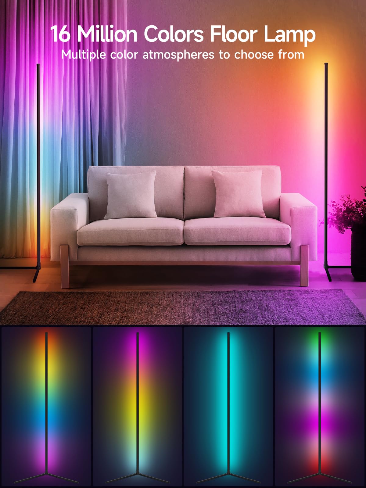 RGB corner floor lamp 2-pack with music sync and 16 million color options