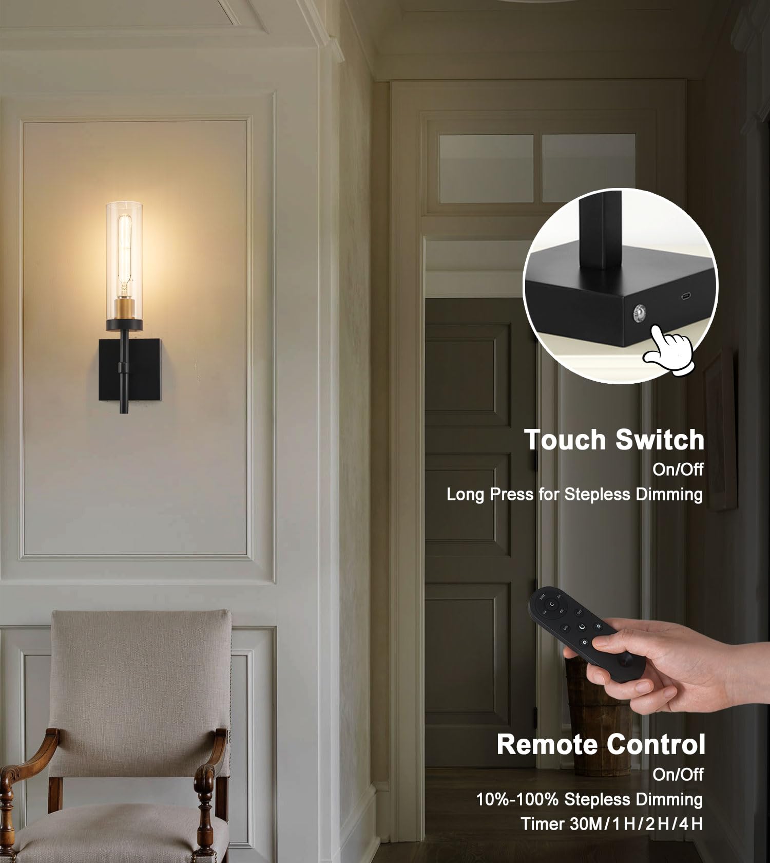 Battery operated wall sconce set for home decor with remote