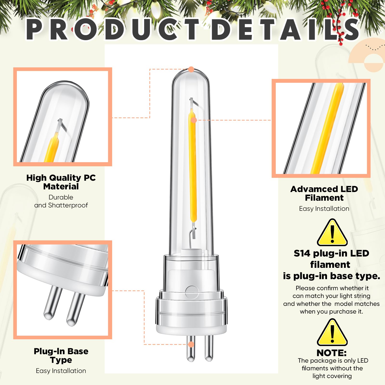 24-Pack S14 LED String Light Bulbs – 1.5W, 2700K Warm White, Waterproof, 2-Prong for Outdoor Patio Lights