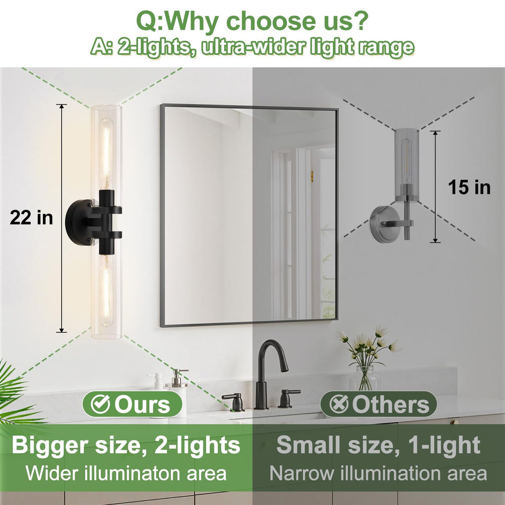 Matte black hardwired wall sconces with clear glass for decor