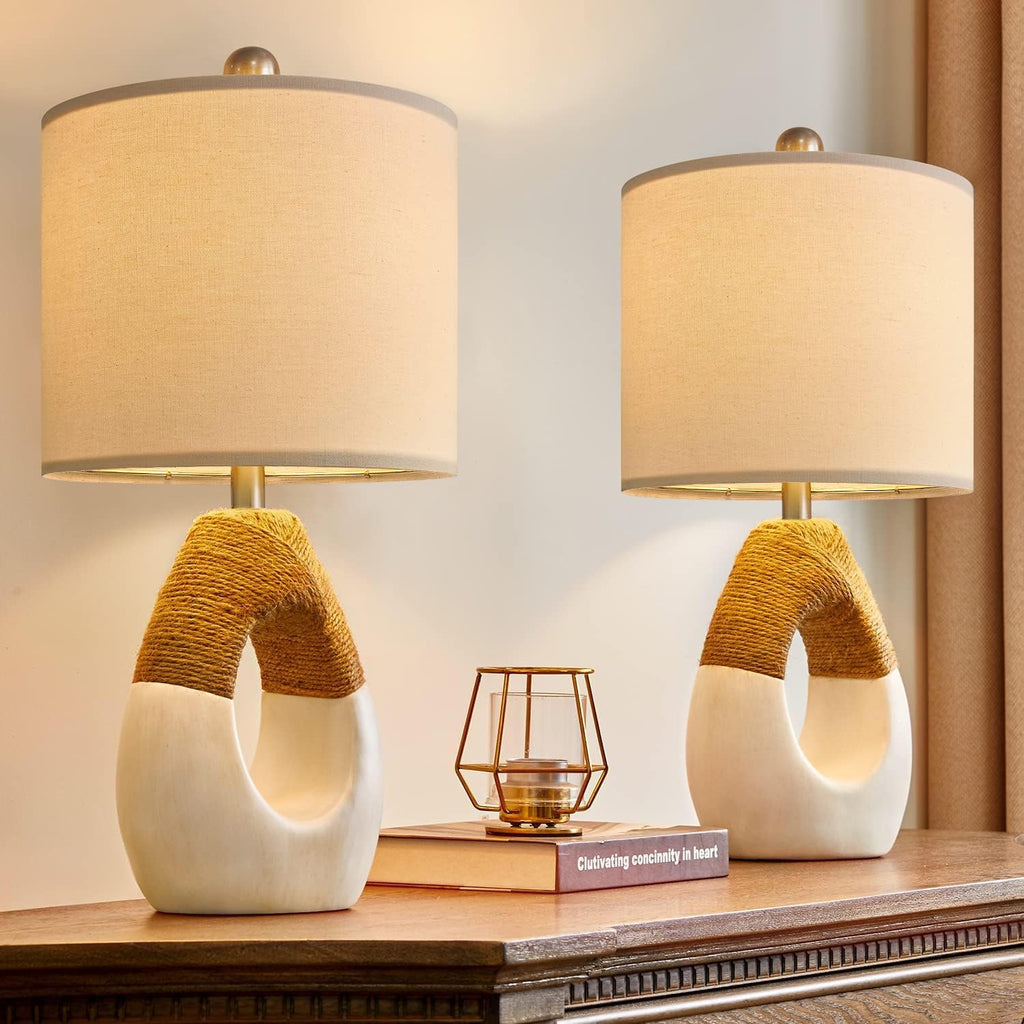 19-inch boho rattan table lamp set of 2 for small spaces