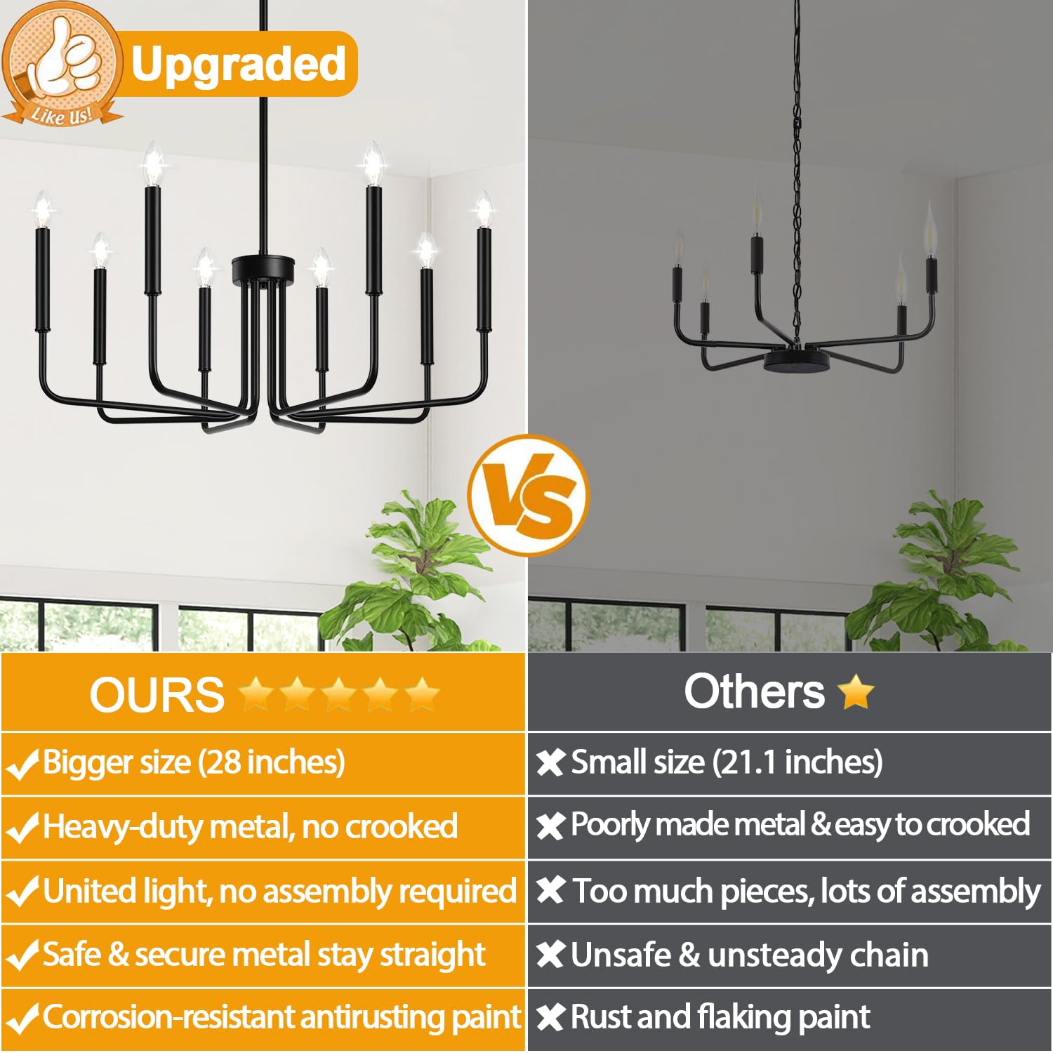 Black 8-light farmhouse chandelier for dining room decor