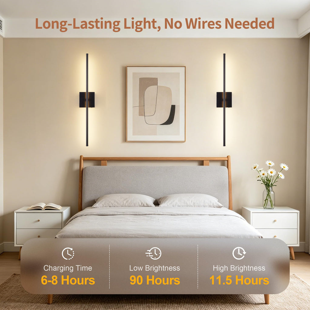 Rechargeable wireless wall sconces, set of 2, home decor