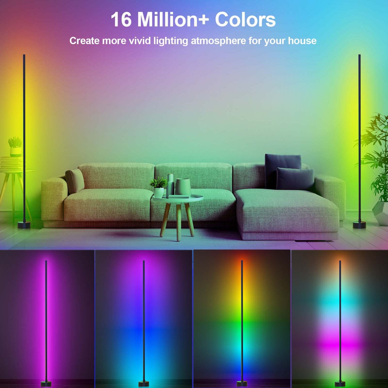 Smart RGB corner floor lamp with app and remote control, 2-pack