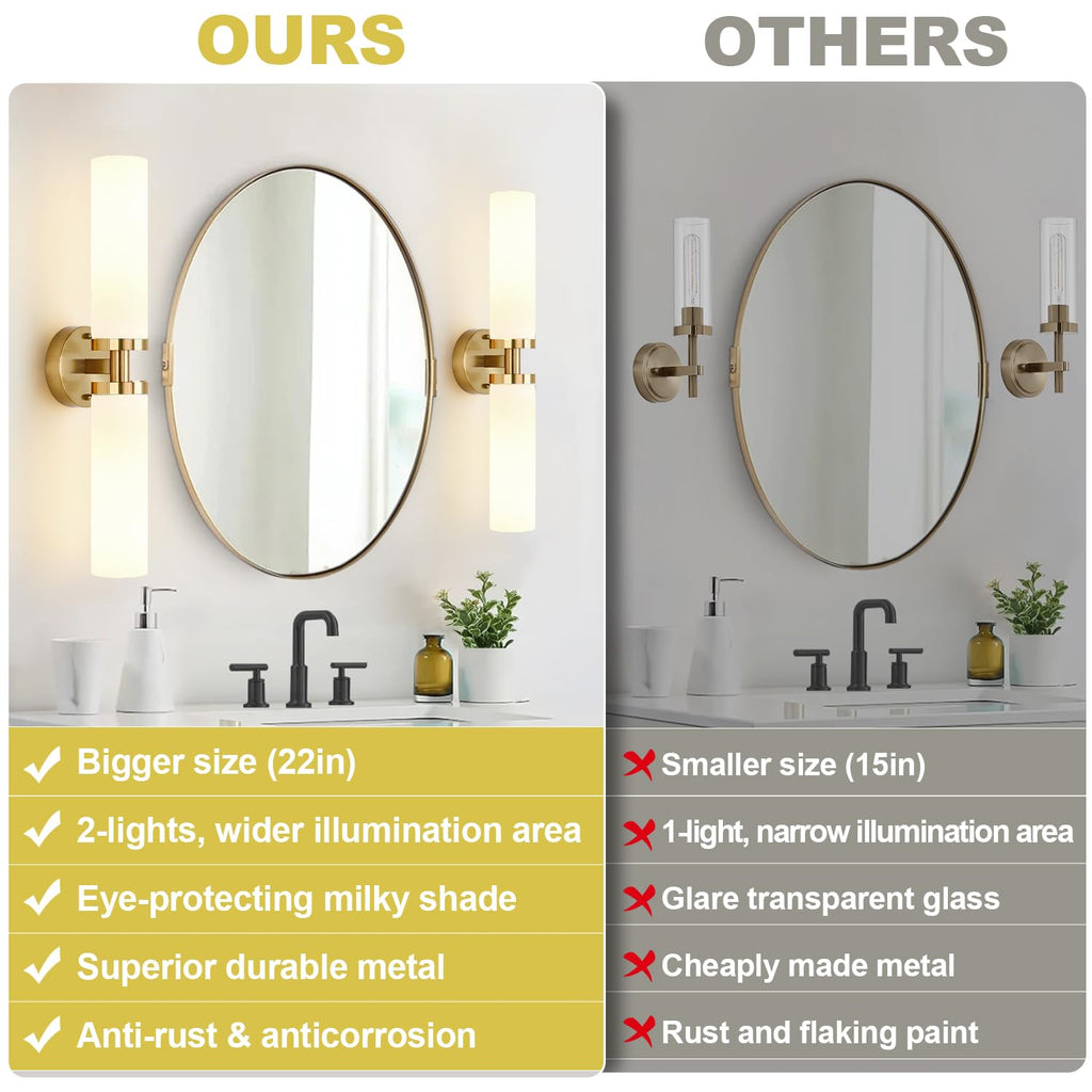 Set of 2 hardwired brushed gold wall sconces with milky glass decor