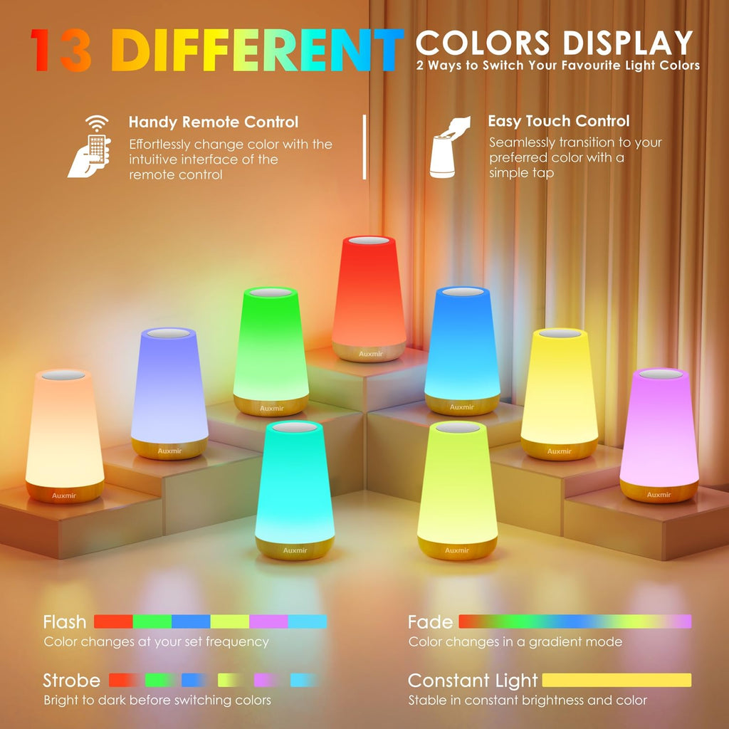 Rechargeable touch-control bedside lamp with 13 colors