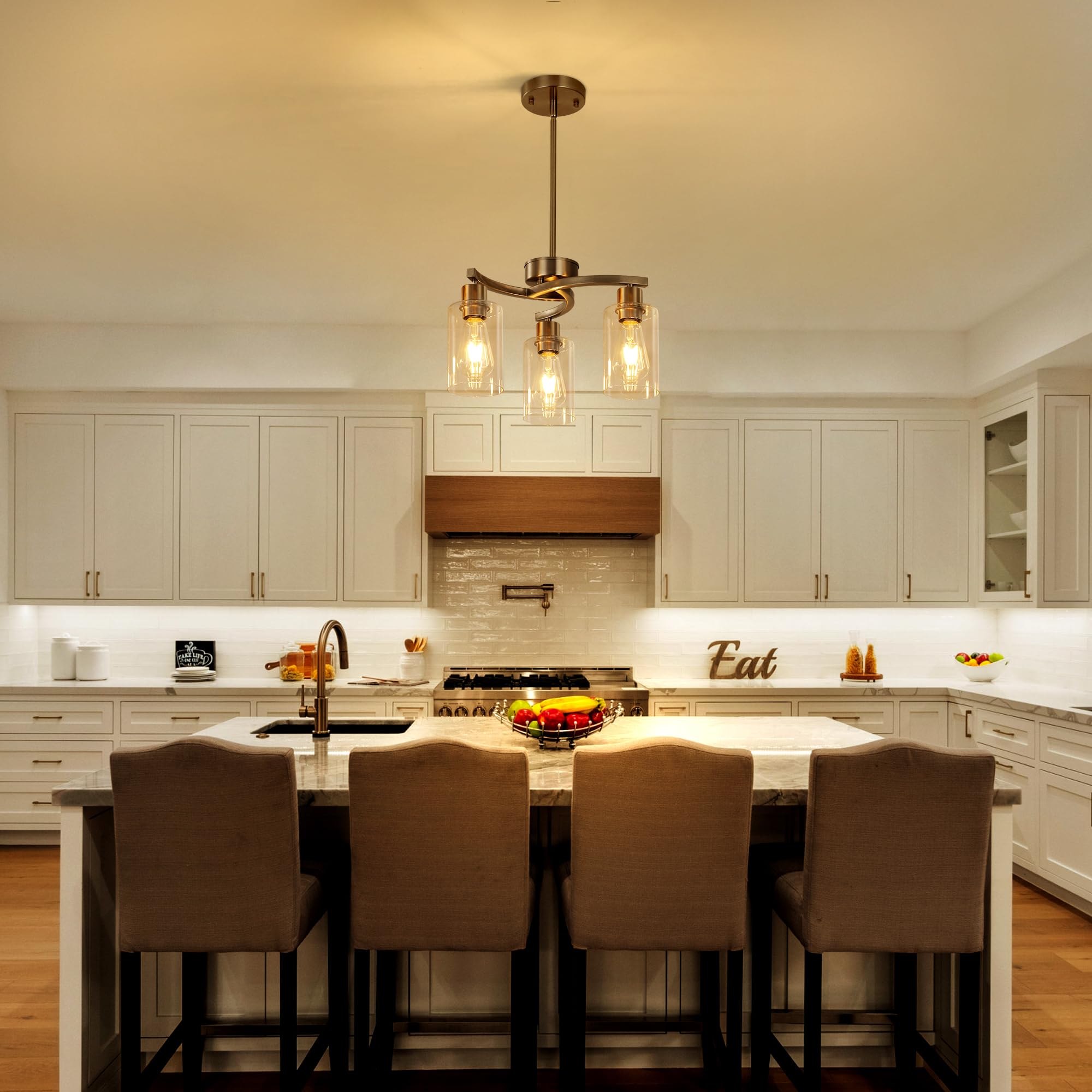Brushed Nickel 3-Light Pendant with Glass Shade for Kitchen Decor