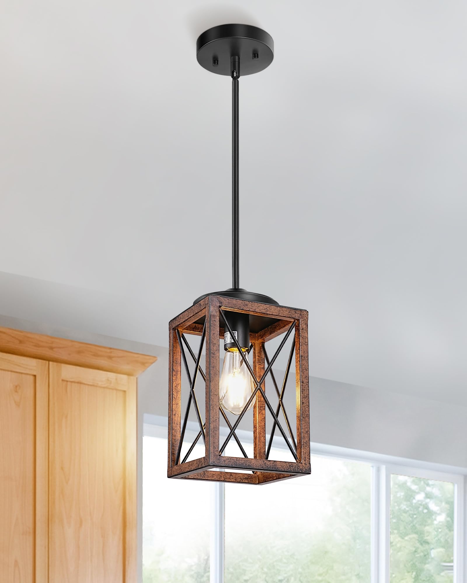 Wood Grain Farmhouse Pendant Light, Adjustable for Kitchen Decor