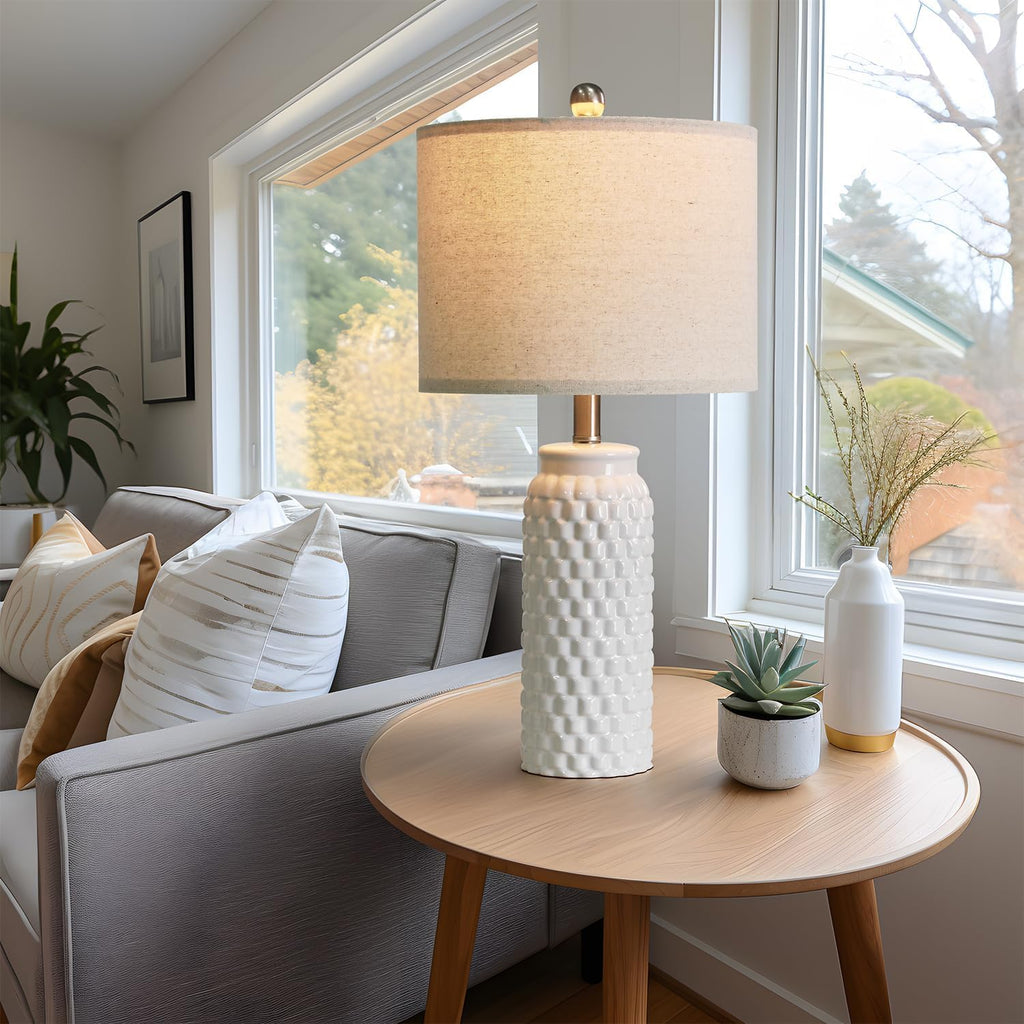 Set of 2 modern ceramic bedside table lamps for bedroom and living room