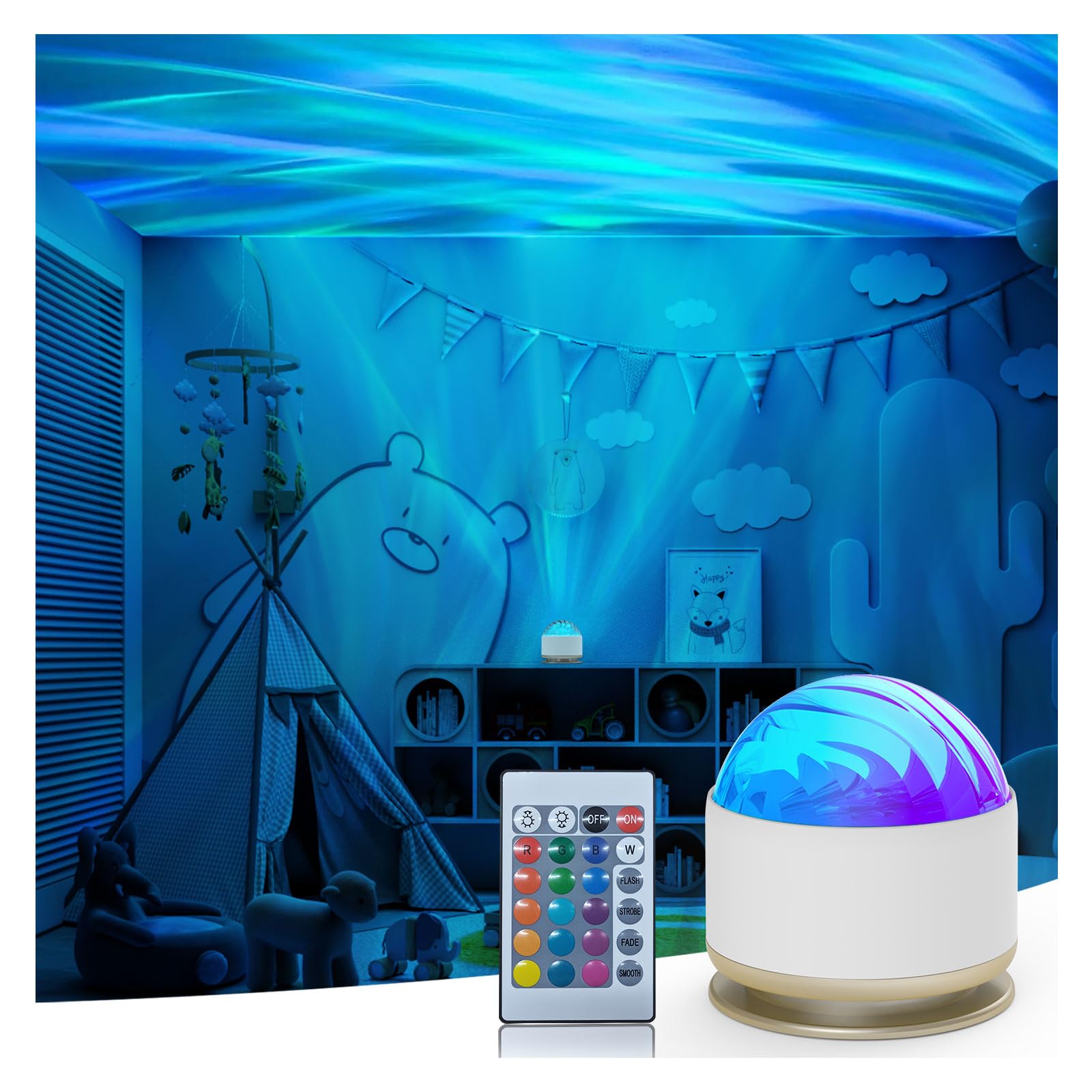 Aurora galaxy projector night light with 16 colors and dimmable mood lighting