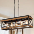 Oak Wood 5-Light Rectangular Farmhouse Pendant for Kitchen Decor
