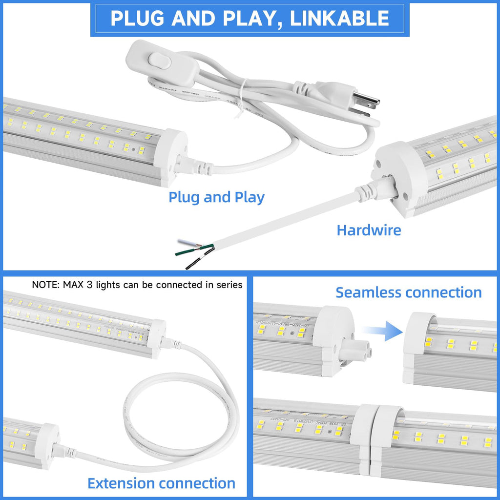 8-Pack 8FT LED Shop Lights U-Shape – 125W, 20000LM, 6500K Daylight White, Linkable for Garage & Workshop