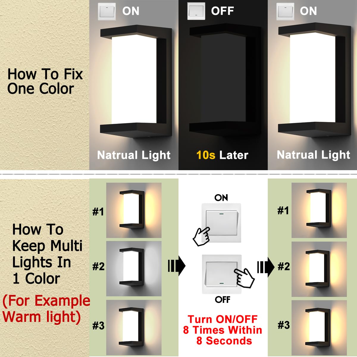 Sytmhoe Modern Outdoor Wall Light – 24W LED, 3 Color Changeable, IP65 Waterproof Matte Black for Porch & Patio