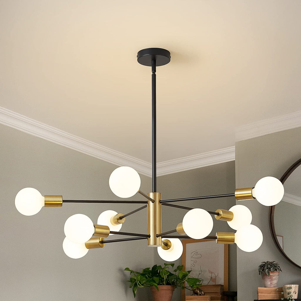 Black and Gold 10-Light Sputnik Farmhouse Chandelier for Home Decor
