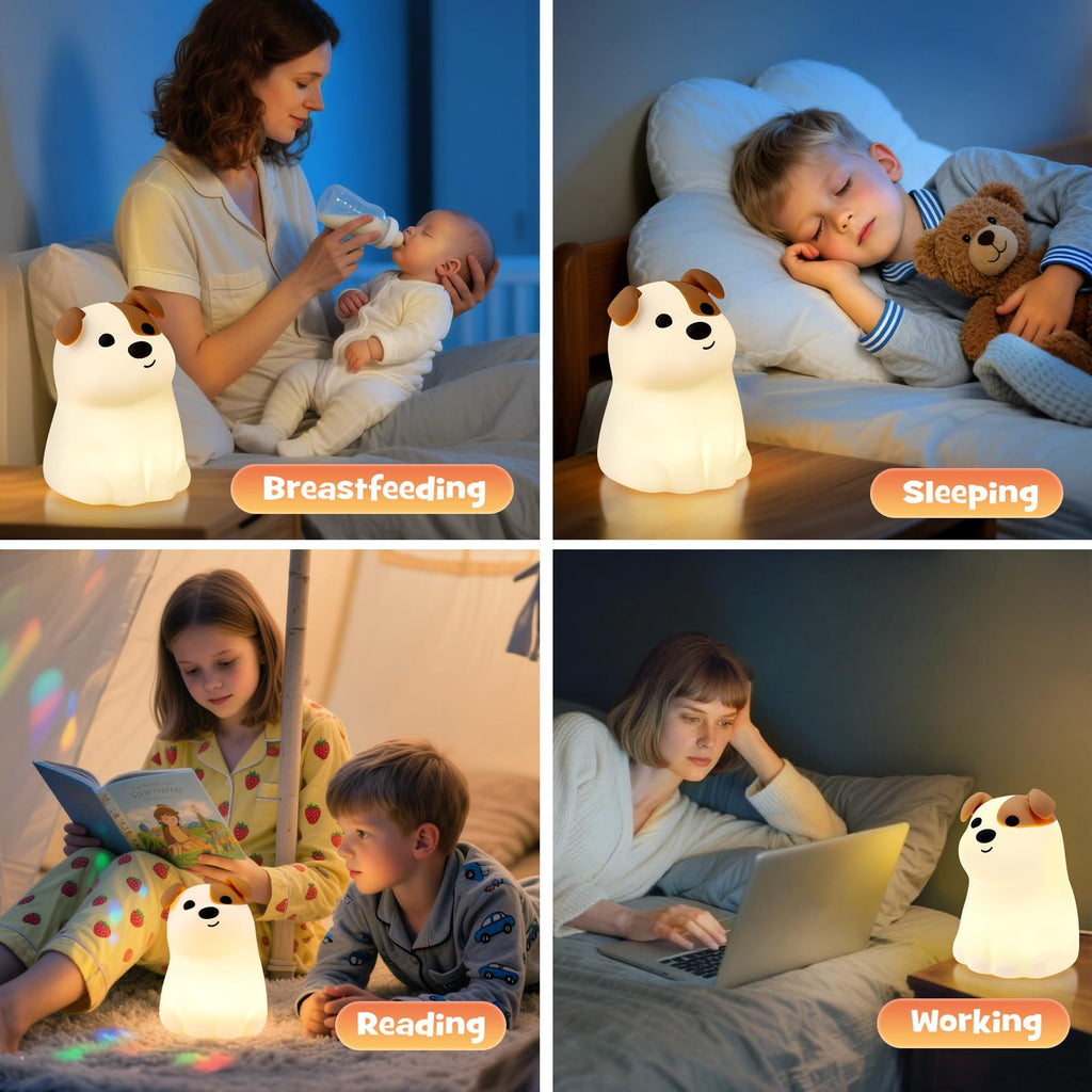 Squishy puppy silicone night light with RGB mode and adjustable brightness