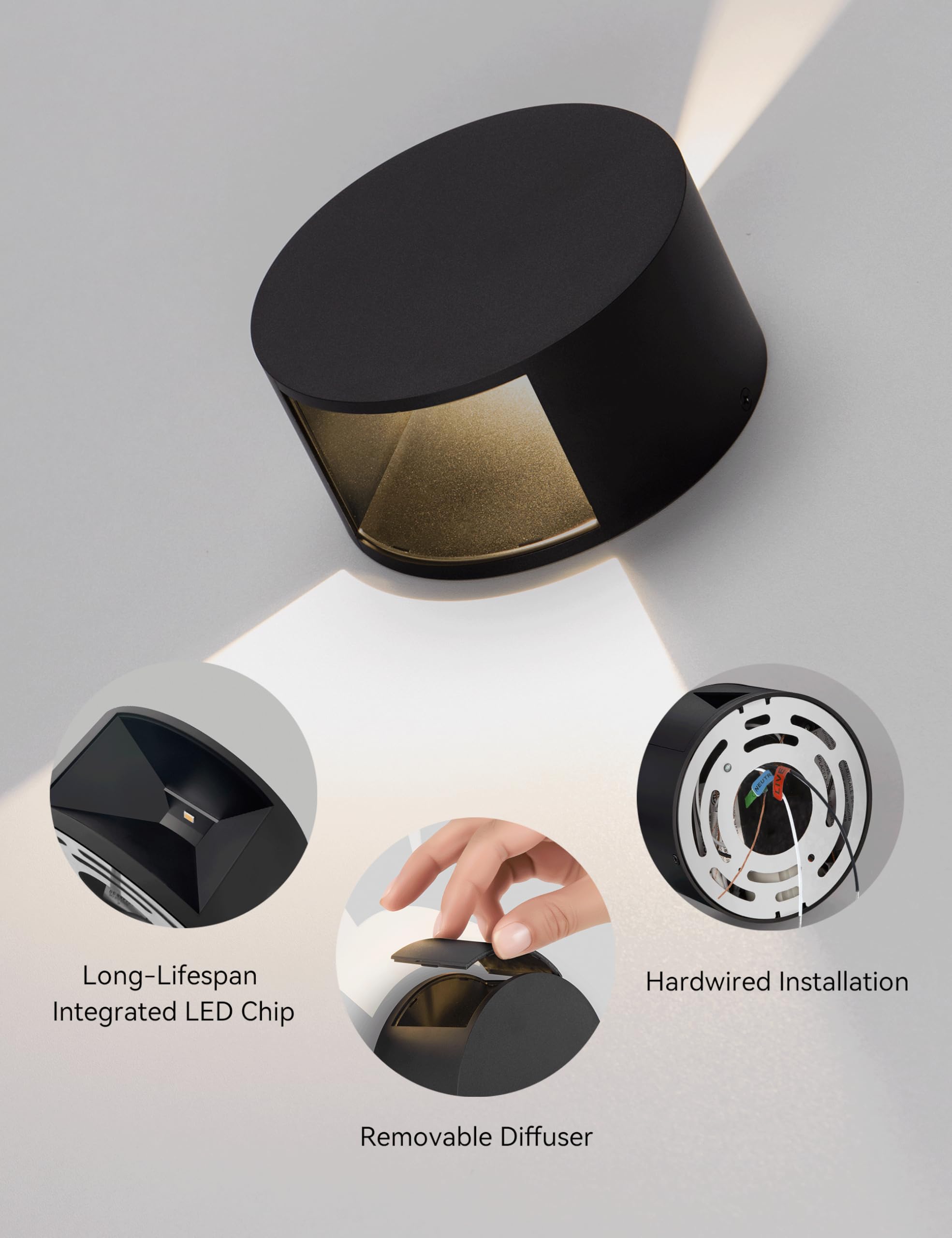 Tubicen Wall Sconce LED Dimmable – Black Round, Beam-Adjustable, 6W 3000K, Up Down Light for Movie Theater & Living Room
