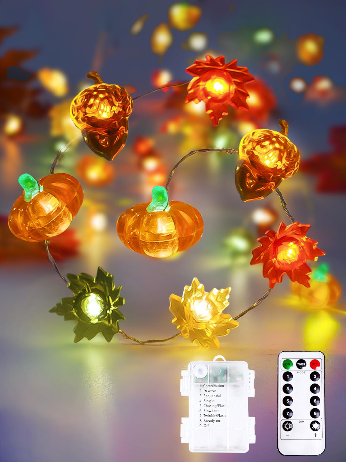 3D pumpkin and acorn fall string light, 30 LED, battery-powered
