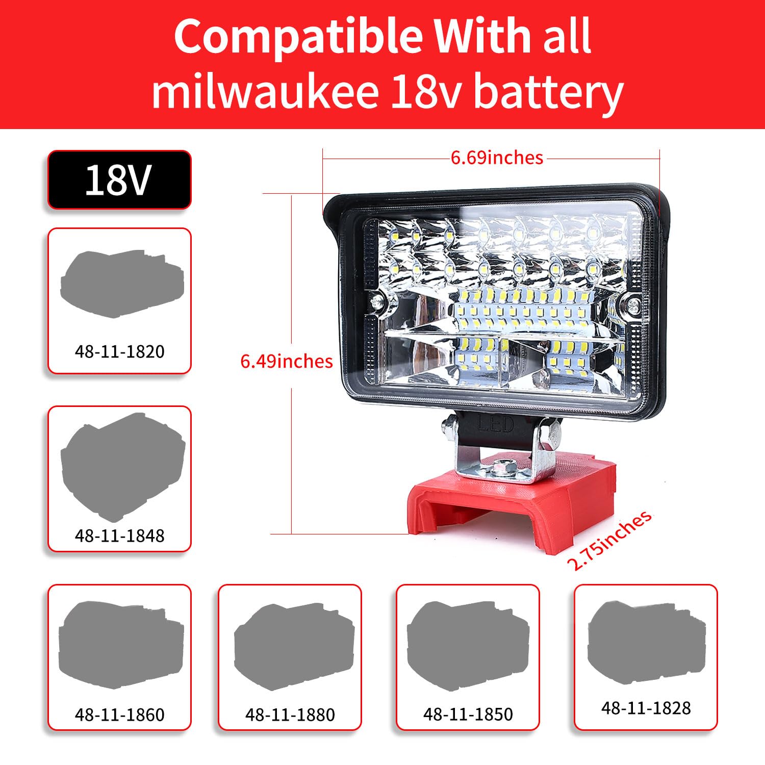 Fiihio 80W Cordless LED Work Light – 6000LM, Milwaukee 18V M18 Compatible, Portable Flashlight for Job Site & Camping
