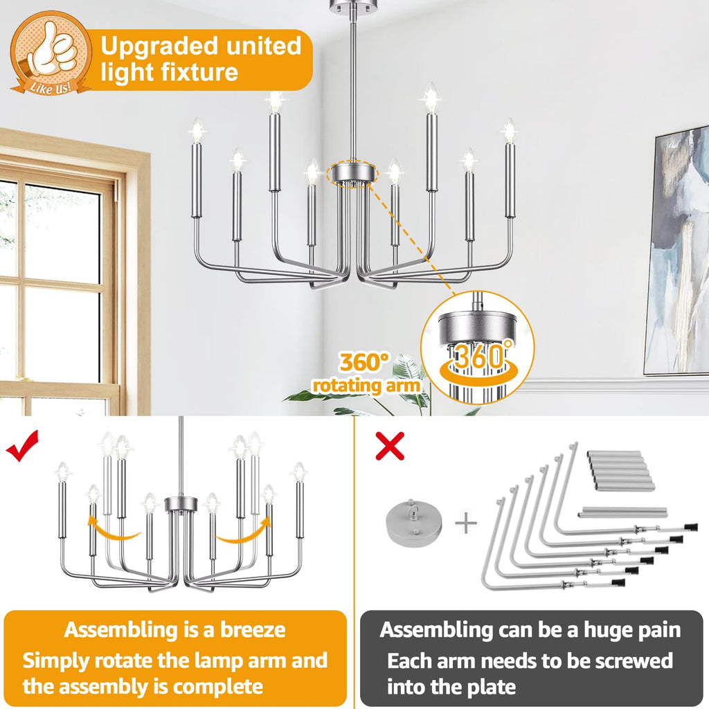 8-light brushed nickel industrial farmhouse chandelier for decor