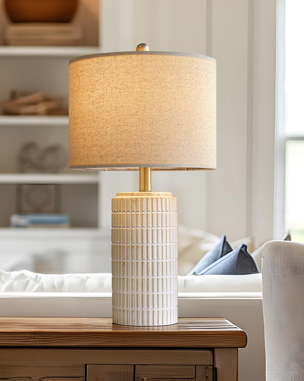 23-inch ceramic bedside table lamp for bedroom nightstands, white