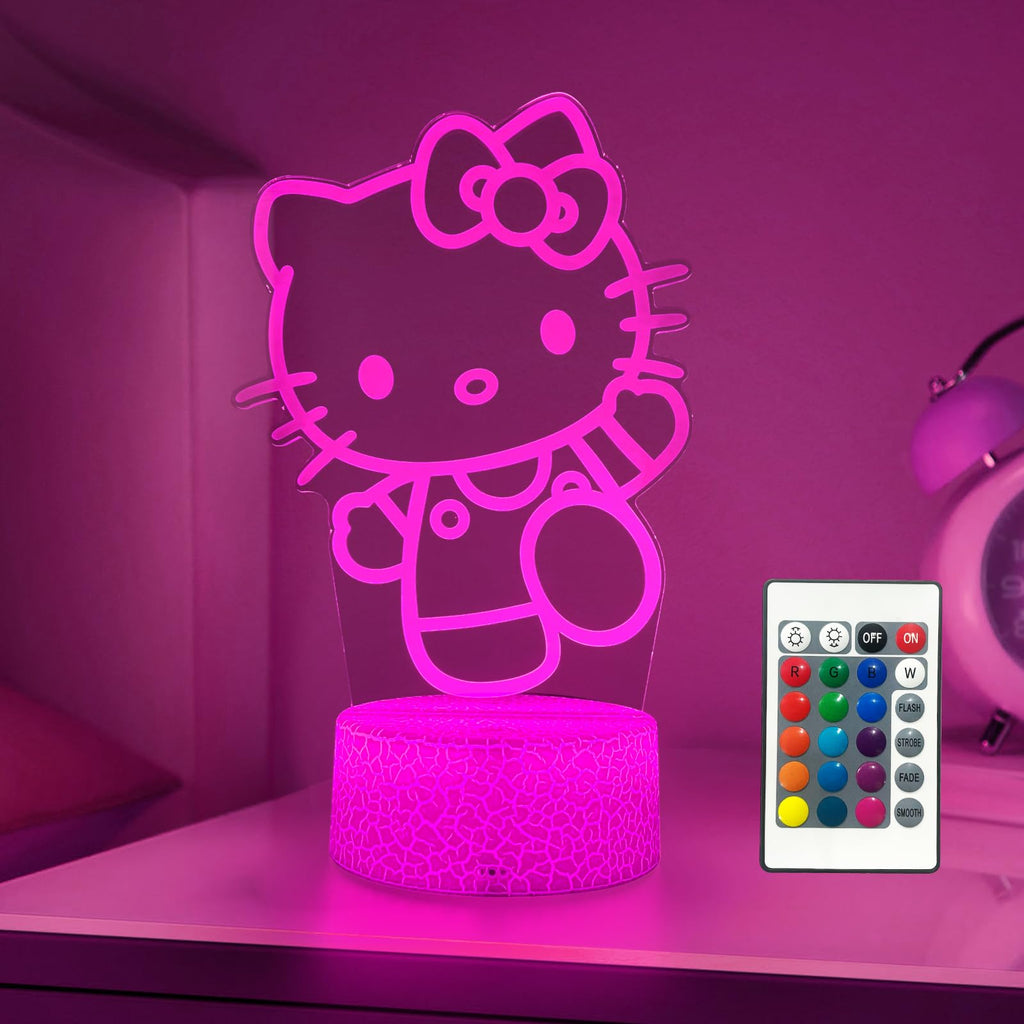 Cat-shaped night light with 16 colors, remote, and timer