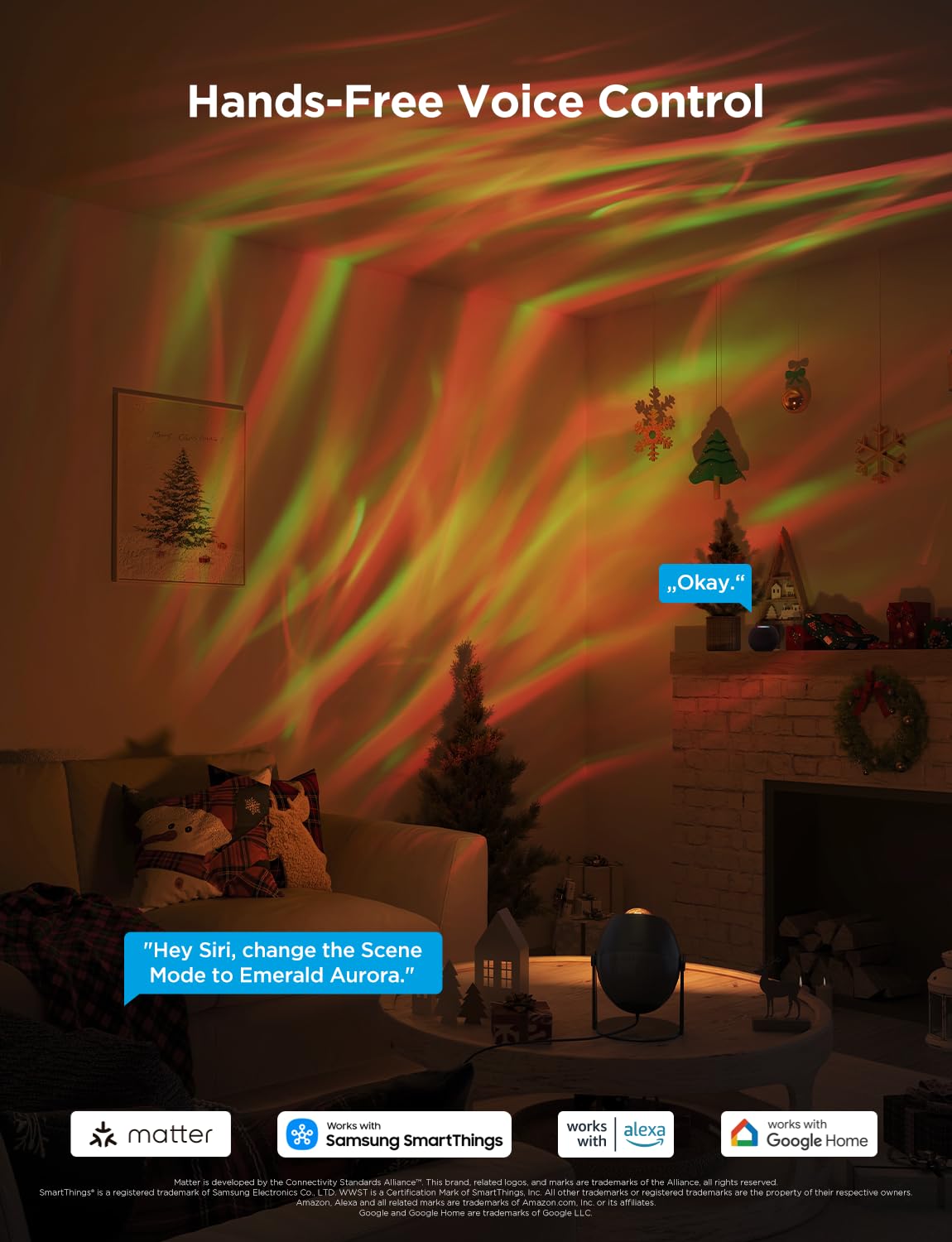 Smart aurora star projector night light with 52 scenes, white noise