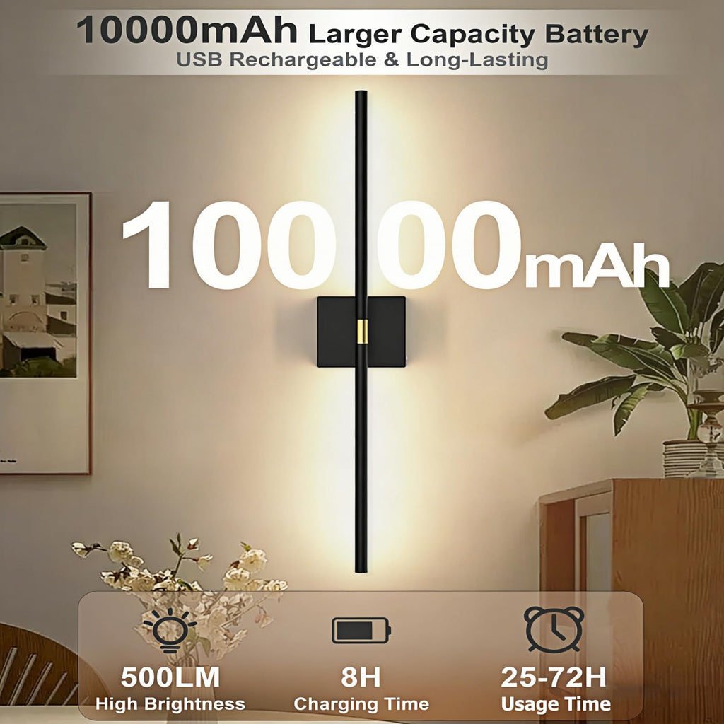 Set of 2 rechargeable wireless wall sconces with 360-degree rotation for decor